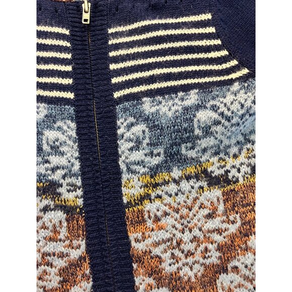 Anthropologie Sparrow Navy Zip Cardigan Sweater Floral & Striped Wool Mohair Sma - Picture 5 of 6